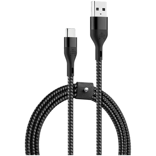 Зарядный кабель Rocket Urban USB-A/USB-C, 1м, нейлоновая оплётка, цвет: чёрно-серый