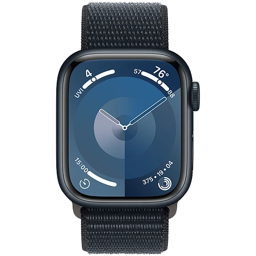 Apple Watch Series 9 GPS, 41 мм, корпус - темная ночь, спортивный нейлоновый ремешок черного цвета