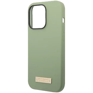 Guess для iPhone 14 Pro чехол MagSafe Liquid silicone Plate metal logo Hard Green