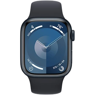 Apple Watch Series 9 GPS, 41 мм, корпус - темная ночь, спортивный силиконовый ремешок черного цвета M/L