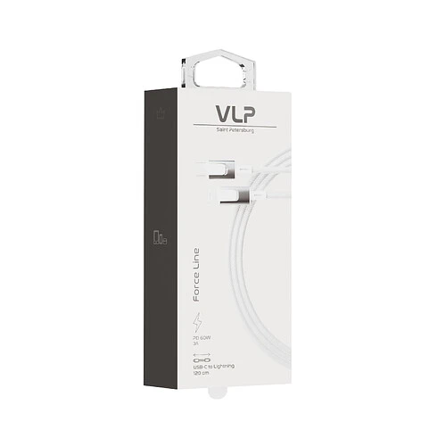 Кабель VLP Force Line 30W USB-C + Lightning, 1.2м, белый с сертификацией MFI