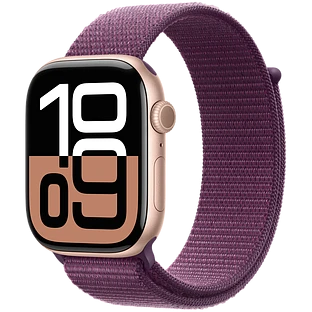 Apple Watch Series 10 GPS 46mm Rose Gold Aluminum Case with Plum Sport Loop