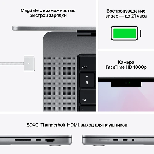 Macbook Pro 16", M1 Pro (10C CPU/16C GPU), 32GB, 512GB, Серый космос