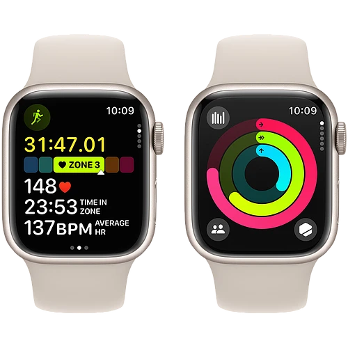 Apple Watch Series 9 GPS, 41 мм, корпус - сияющая звезда, спортивный силиконовый ремешок цвета сияющая звезда M/L 