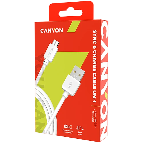 Кабель micro USB CANYON белый 1м