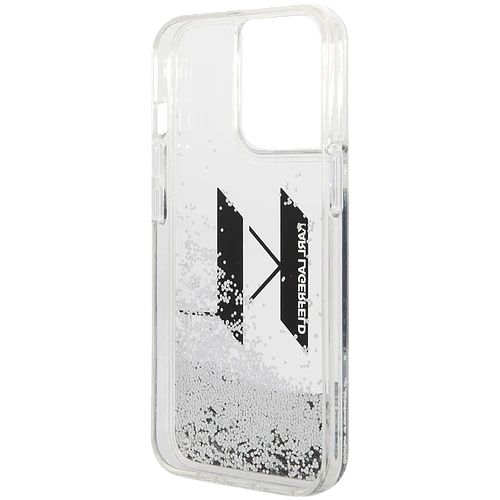 Lagerfeld для iPhone 14 Pro Max чехол Liquid Glitter Big KL logo Hard Silver