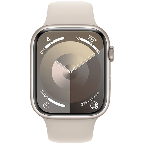 Apple Watch Series 9 GPS, 45 мм, корпус - сияющая звезда, спортивный силиконовый ремешок цвета сияющая звезда M/L 