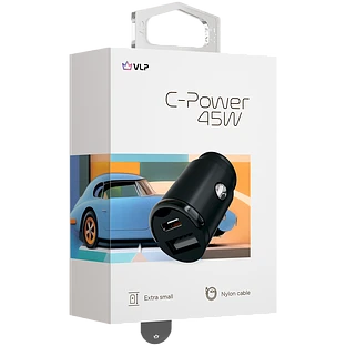Автомобильное зарядное устройство VLP С-Power 45W USB-C+USB-A, PD, QC, USB-C кабель, черный