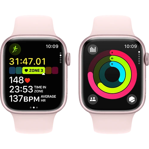 Apple Watch Series 9 GPS, 45 мм, корпус - розовый, спортивный ремешок розового цвета M/L