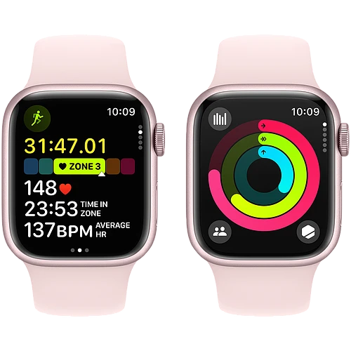 Apple Watch Series 9 GPS, 41 мм, корпус - розовый, спортивный ремешок розового цвета S/M