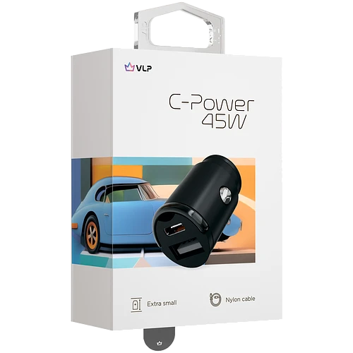 Автомобильное зарядное устройство VLP С-Power 45W USB-C+USB-A, PD, QC, USB-C кабель, черный