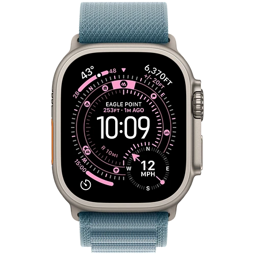 Apple Watch Ultra 3, GPS + Cellular, 49mm, Natural Titanium Case with Light Blue Alpine Loop - M