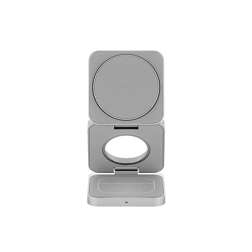 Беспроводное зарядное устройство uBear Balance Ultra, 3-в-1, с поддержкой MagSafe, Qi2, цвет: серебро 