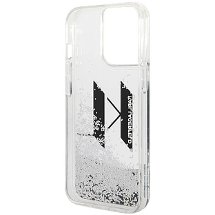Lagerfeld для iPhone 14 Pro Max чехол Liquid Glitter Big KL logo Hard Silver