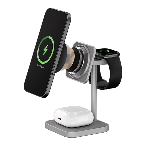 Беспроводное зарядное устройство uBear Evoke, 3-в-1, MagSafe совместимое, Qi2, цвет: серый