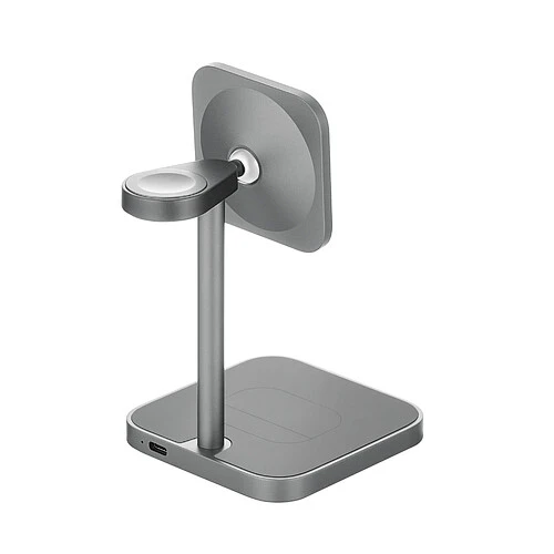 Беспроводное зарядное устройство uBear Evoke, 3-в-1, MagSafe совместимое, Qi2, цвет: серый