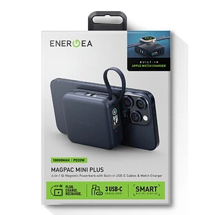 Аккумулятор внешний Energea MagPac MINI Plus, 10000 mAh Magnetic wireless 15W + С 20W +2 C cables and Display Blue