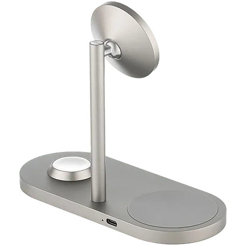 Беспроводное зарядное устройство uBear Stage Pro, 3-в-1, MagSafe совместимое, цвет: титан