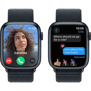 Apple Watch Series 9 GPS, 45 мм, корпус - темная ночь, спортивный нейлоновый ремешок черного цвета