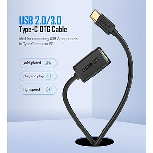 Переходник UGREEN US154-30701  Type C (M) to USB-A 3.0 (F)  5 Gb/s  пластиковый с проводом 15cm  bla