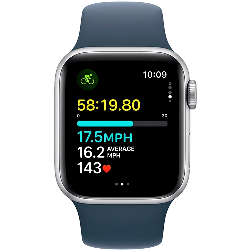 Apple Watch SE 2 (2023) GPS 40mm Silver Aluminum Case with Storm Blue Sport Band - M/L