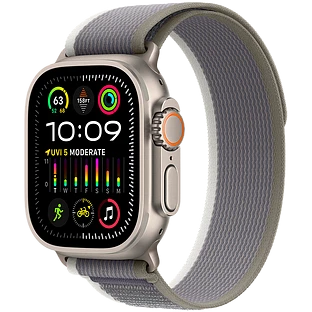 Apple Watch Ultra 2 2024 GPS + Cellular 49mm Natural Titanium Case with Green/Grey Trail Loop - S/M