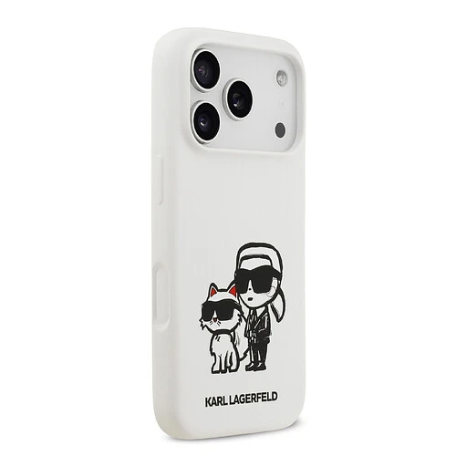 Чехол KARL LAGERFELD для iPhone 17 Pro Liquid Silicone Sketch Karl & Choupette Hard White (MagSafe)