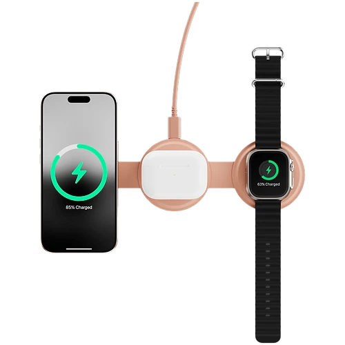 Беспроводное зарядное устройство Satechi OntheGo 3-in-1 Charger, 15Вт, Розовый