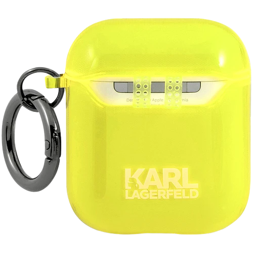 Чехол Lagerfeld для Airpods 1/2 TPU FLUO with ring Choupette Transp Yellow