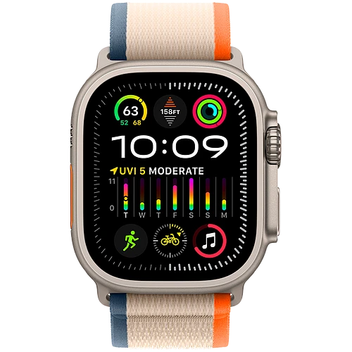 Apple Watch Ultra 2 2024 GPS + Cellular 49mm Natural Titanium Case with Orange/Beige Trail Loop - S/M