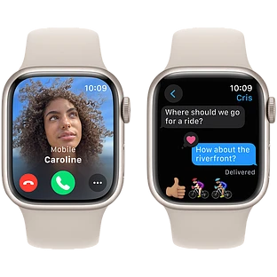 Apple Watch Series 9 GPS, 41 мм, корпус - сияющая звезда, спортивный силиконовый ремешок цвета сияющая звезда M/L 