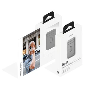 Магнитный кардхолдер uBear Split, эко-кожа, серый