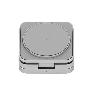 Беспроводное зарядное устройство uBear Balance Ultra, 3-в-1, с поддержкой MagSafe, Qi2, цвет: серебро 