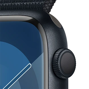 Apple Watch Series 9 GPS, 45 мм, корпус - темная ночь, спортивный нейлоновый ремешок черного цвета
