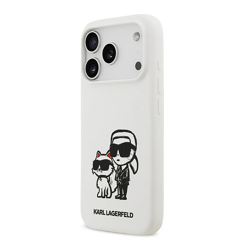 Чехол KARL LAGERFELD для iPhone 17 Pro Liquid Silicone Sketch Karl & Choupette Hard White (MagSafe)