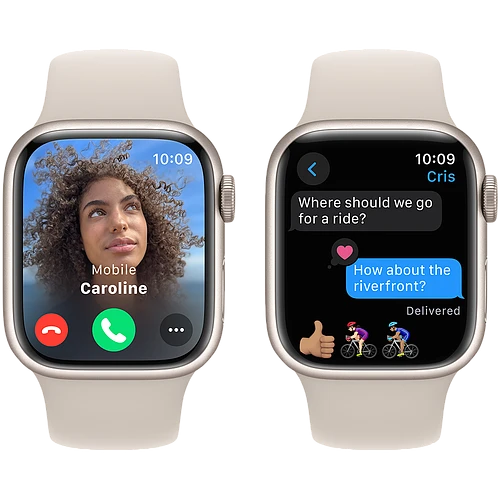 Apple Watch Series 9 GPS, 41 мм, корпус - сияющая звезда, спортивный силиконовый ремешок цвета сияющая звезда M/L 