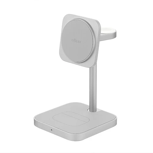 Беспроводное зарядное устройство uBear Evoke, 3-в-1, MagSafe совместимое, Qi2, цвет: серебро