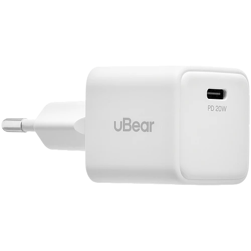 Cетевое зарядное устройство uBear Bridge USB-C, 20 Вт, GaN, белый