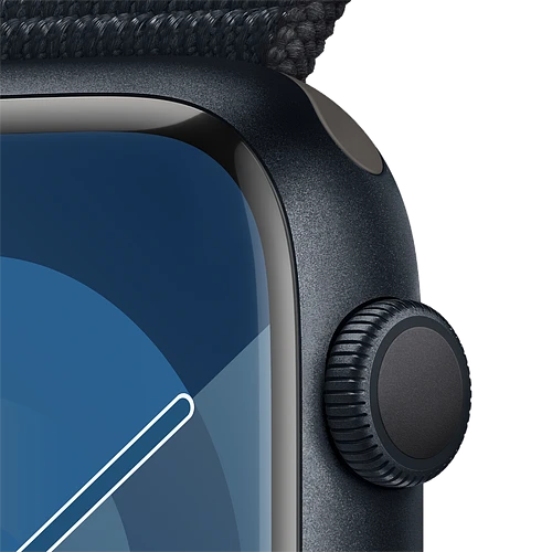 Apple Watch Series 9 GPS, 45 мм, корпус - темная ночь, спортивный нейлоновый ремешок черного цвета