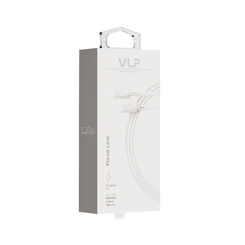 Кабель VLP Force Line 100W USB-C + USB-C, 1.2м, натуральный титан