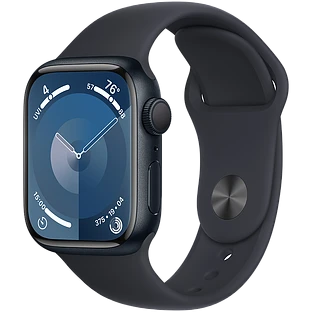 Apple Watch Series 9 GPS, 41 мм, корпус - темная ночь, спортивный силиконовый ремешок черного цвета M/L