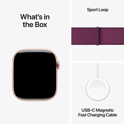 Apple Watch Series 10 GPS 46mm Rose Gold Aluminum Case with Plum Sport Loop