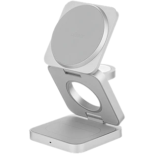 Беспроводное зарядное устройство uBear Balance Ultra, 3-в-1, с поддержкой MagSafe, Qi2, цвет: серебро 