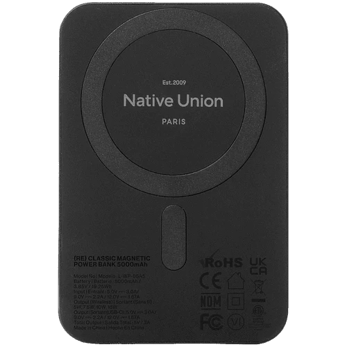 Внешний аккумулятор NATIVE UNION (Re) Classic Power Bank Magnetic Qi2, 5000mAh, цвет: черный