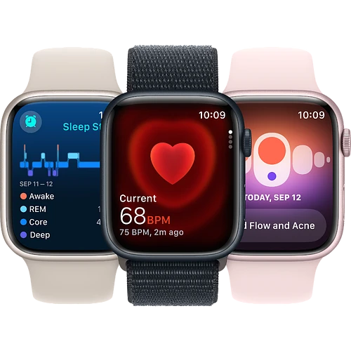 Apple Watch Series 9 GPS, 41 мм, корпус - темная ночь, спортивный нейлоновый ремешок черного цвета