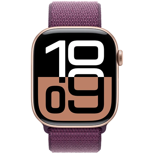 Apple Watch Series 10 GPS 46mm Rose Gold Aluminum Case with Plum Sport Loop