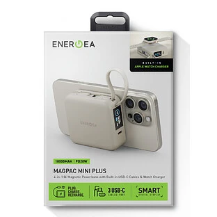 Аккумулятор внешний Energea MagPac MINI Plus, 10000 mAh Magnetic wireless 15W + С 20W +2 C cables and Display Sand