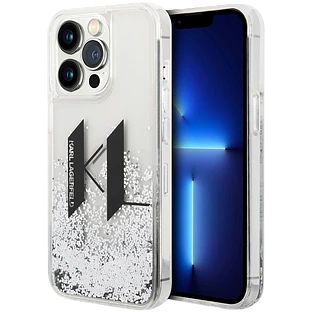 Lagerfeld для iPhone 14 Pro Max чехол Liquid Glitter Big KL logo Hard Silver