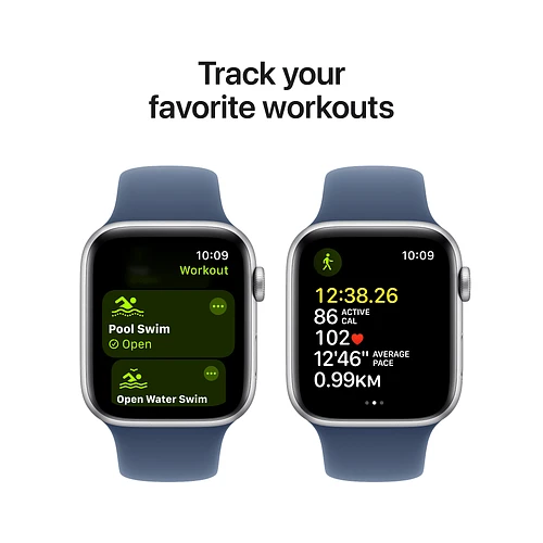 Apple Watch SE 2 (2024) GPS 44mm Silver Aluminium Case with Denim Sport Band - S/M