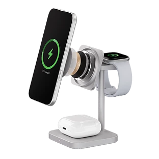 Беспроводное зарядное устройство uBear Evoke, 3-в-1, MagSafe совместимое, Qi2, цвет: серебро